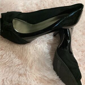 Black suede and patent leather